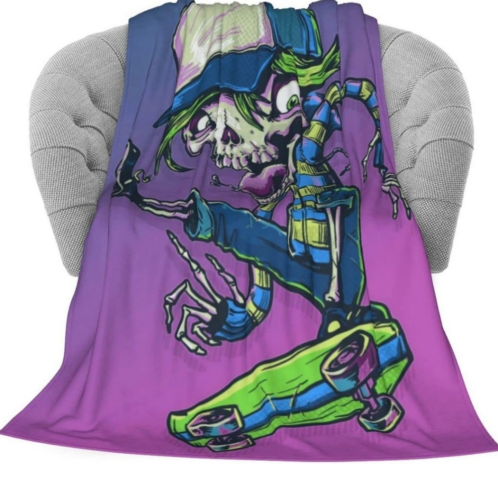Skeleton Skateboarder fleece blanket 60" x 80